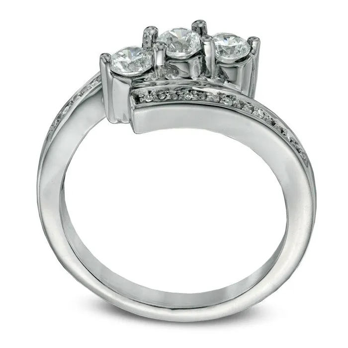 Rings Goldia LabCreated White Sapphire and Diamond Accent Three Stone Bypass Ring in Sterling Silver Rings Goldia LabCreated White Sapphire and Diamond Accent Three Stone Bypass Ring in Sterling Silver