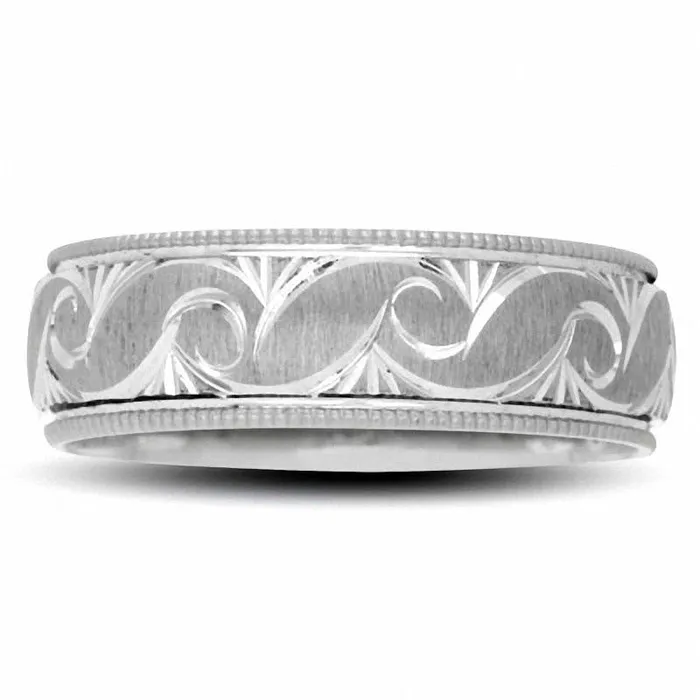 Rings Goldia Ladies 60mm Swirl Wedding Band in Solid 10K White Gold