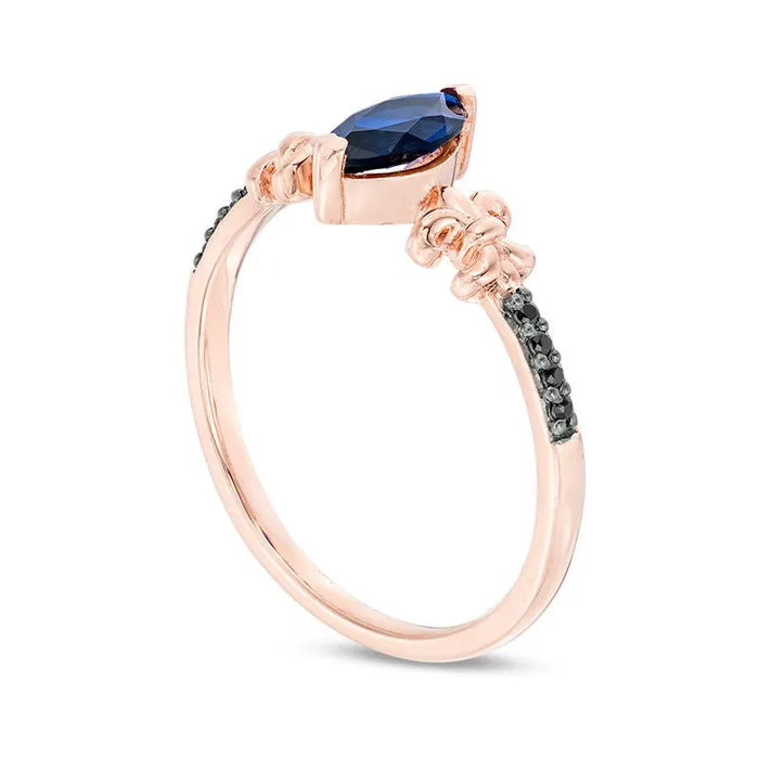 Rings Goldia Marquise LabCreated Blue Sapphire and 005 CT TW Enhanced Black Diamond FleurdeLis Promise Ring in Solid 10K Rose Gold Rings Goldia Marquise LabCreated Blue Sapphire and 005 CT TW Enhanced Black Diamond FleurdeLis Promise Ring in Solid 10K Rose Gold