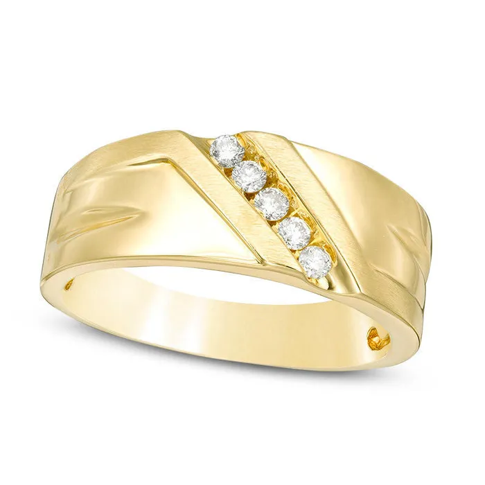 Rings Goldia Mens 020 CT TW Natural Diamond Five Stone Slant Wedding Band in Solid 10K Yellow Gold Rings Goldia Mens 020 CT TW Natural Diamond Five Stone Slant Wedding Band in Solid 10K Yellow Gold