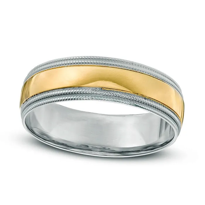 Rings Goldia Mens 60mm Milgrain Wedding Band in Solid 14K TwoTone Gold