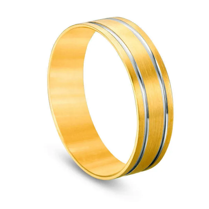 Rings Goldia Mens 60mm Brushed Double Stripe Comfort Fit Wedding Band in Solid 10K Yellow Gold with White Rhodium Rings Goldia Mens 60mm Brushed Double Stripe Comfort Fit Wedding Band in Solid 10K Yellow Gold with White Rhodium