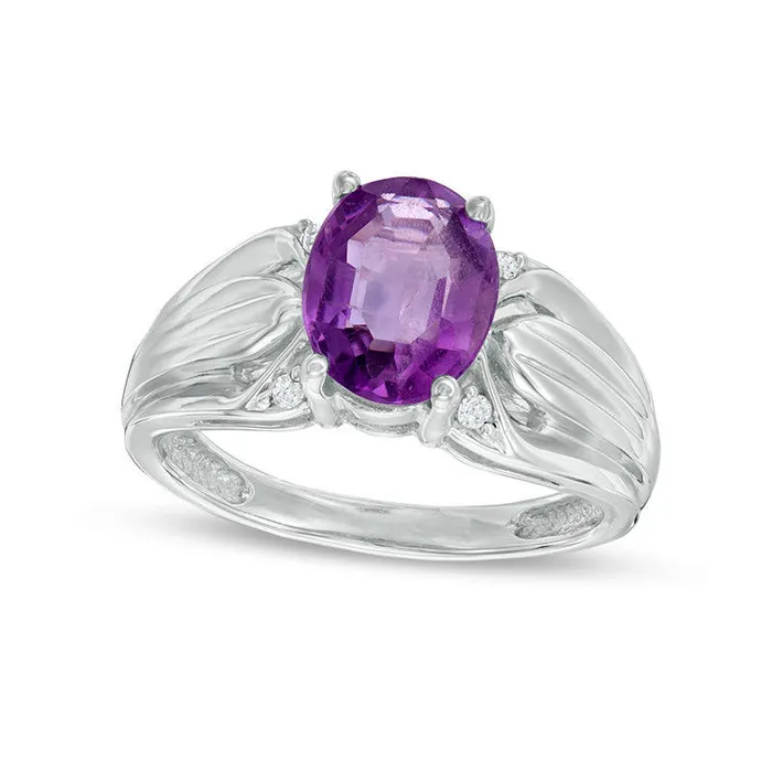 Rings Goldia Oval Amethyst and 005 CT TW Natural Diamond Ring in Sterling Silver Rings Goldia Oval Amethyst and 005 CT TW Natural Diamond Ring in Sterling Silver