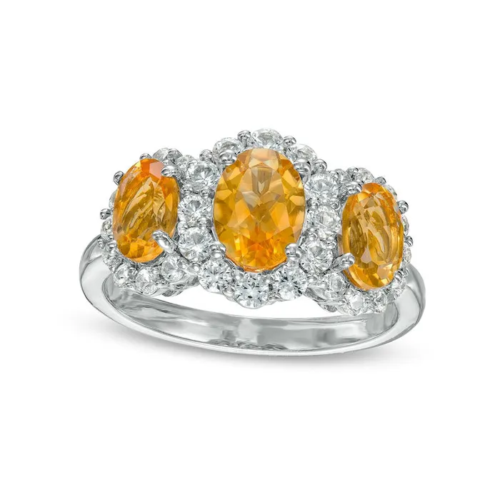 Rings Goldia Oval Citrine and White LabCreated Sapphire Frame Three Stone Ring in Sterling Silver Rings Goldia Oval Citrine and White LabCreated Sapphire Frame Three Stone Ring in Sterling Silver