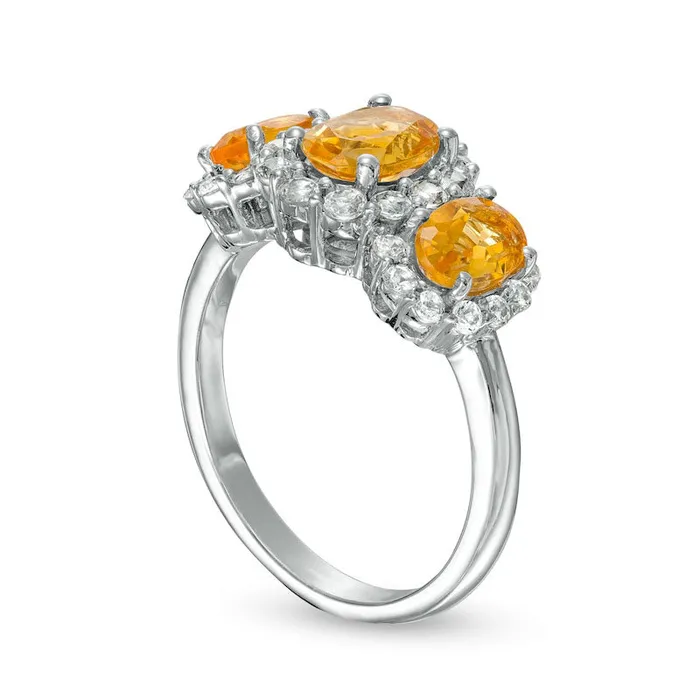 Rings Goldia Oval Citrine and White LabCreated Sapphire Frame Three Stone Ring in Sterling Silver Rings Goldia Oval Citrine and White LabCreated Sapphire Frame Three Stone Ring in Sterling Silver