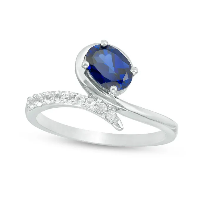 Rings Goldia Oval LabCreated Blue and White Sapphire Bypass Loop Ring in Sterling Silver Rings Goldia Oval LabCreated Blue and White Sapphire Bypass Loop Ring in Sterling Silver