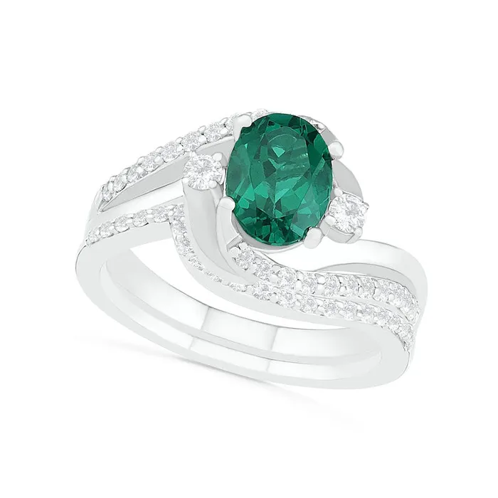 Rings Goldia Oval LabCreated Emerald and White Sapphire Side Accent Double Bypass Split Shank Bridal Engagement Ring Set in Sterling Silver Rings Goldia Oval LabCreated Emerald and White Sapphire Side Accent Double Bypass Split Shank Bridal Engagement Ring Set in Sterling Silver