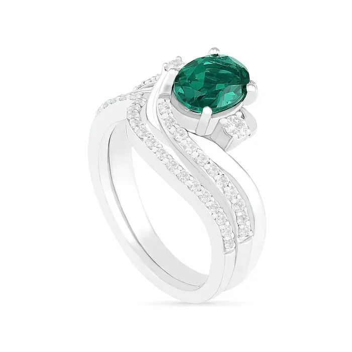Rings Goldia Oval LabCreated Emerald and White Sapphire Side Accent Double Bypass Split Shank Bridal Engagement Ring Set in Sterling Silver Rings Goldia Oval LabCreated Emerald and White Sapphire Side Accent Double Bypass Split Shank Bridal Engagement Ring Set in Sterling Silver