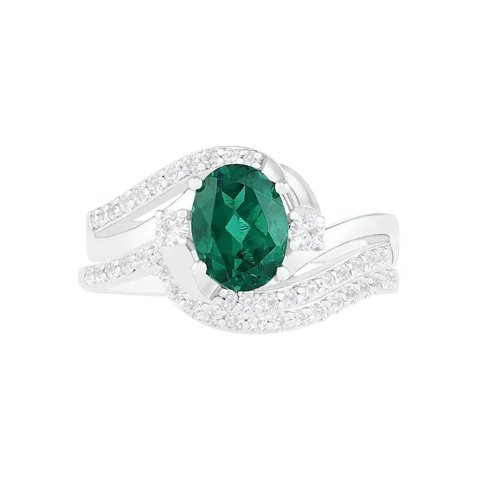 Rings Goldia Oval LabCreated Emerald and White Sapphire Side Accent Double Bypass Split Shank Bridal Engagement Ring Set in Sterling Silver Rings Goldia Oval LabCreated Emerald and White Sapphire Side Accent Double Bypass Split Shank Bridal Engagement Ring Set in Sterling Silver