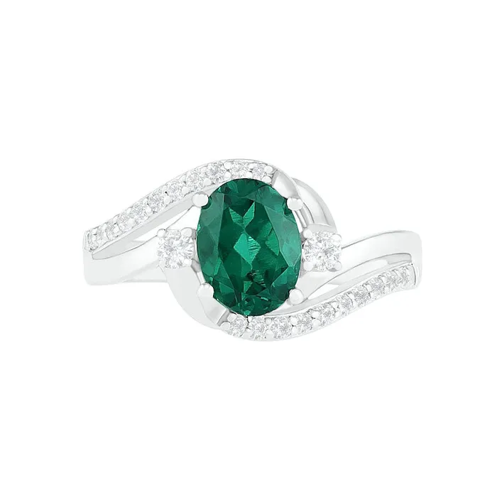 Rings Goldia Oval LabCreated Emerald and White Sapphire Side Accent Double Bypass Split Shank Bridal Engagement Ring Set in Sterling Silver Rings Goldia Oval LabCreated Emerald and White Sapphire Side Accent Double Bypass Split Shank Bridal Engagement Ring Set in Sterling Silver