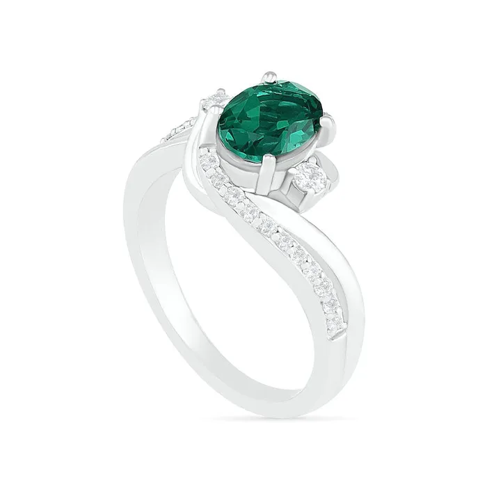 Rings Goldia Oval LabCreated Emerald and White Sapphire Side Accent Double Bypass Split Shank Bridal Engagement Ring Set in Sterling Silver Rings Goldia Oval LabCreated Emerald and White Sapphire Side Accent Double Bypass Split Shank Bridal Engagement Ring Set in Sterling Silver