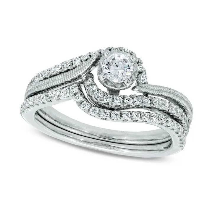Rings Goldia Previously Owned 050 CT TW Natural Diamond Milgrain Swirl Frame Bridal Engagement Ring Set in Solid 10K White Gold Rings Goldia Previously Owned 050 CT TW Natural Diamond Milgrain Swirl Frame Bridal Engagement Ring Set in Solid 10K White Gold