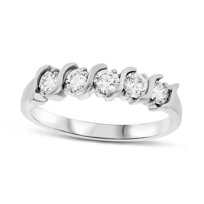 Rings Goldia Previously Owned 075 CT TW Natural Diamond Five Stone Anniversary Band in Solid 14K White Gold Rings Goldia Previously Owned 075 CT TW Natural Diamond Five Stone Anniversary Band in Solid 14K White Gold