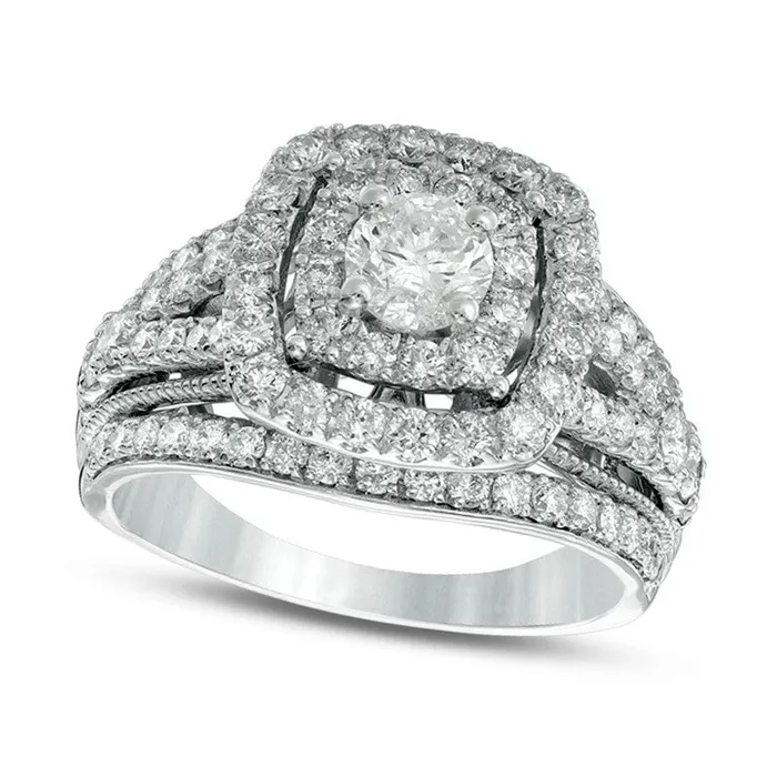 Rings Goldia Previously Owned 20 CT TW Composite Natural Diamond MultiRow Antique VintageStyle Engagement Ring in Solid 14K White Gold Rings Goldia Previously Owned 20 CT TW Composite Natural Diamond MultiRow Antique VintageStyle Engagement Ring in Solid 14K White Gold