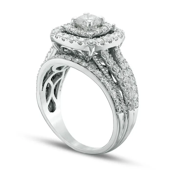 Rings Goldia Previously Owned 20 CT TW Composite Natural Diamond MultiRow Antique VintageStyle Engagement Ring in Solid 14K White Gold Rings Goldia Previously Owned 20 CT TW Composite Natural Diamond MultiRow Antique VintageStyle Engagement Ring in Solid 14K White Gold