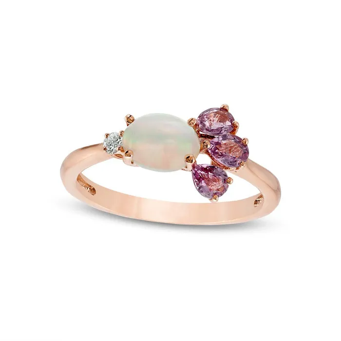 Rings Goldia Sideways Opal Pink Sapphire and Natural Diamond Accent Petals Ring in Solid 10K Rose Gold Rings Goldia Sideways Opal Pink Sapphire and Natural Diamond Accent Petals Ring in Solid 10K Rose Gold
