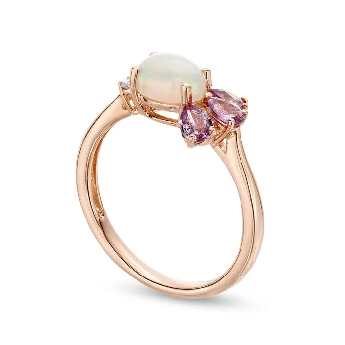 Rings Goldia Sideways Opal Pink Sapphire and Natural Diamond Accent Petals Ring in Solid 10K Rose Gold Rings Goldia Sideways Opal Pink Sapphire and Natural Diamond Accent Petals Ring in Solid 10K Rose Gold