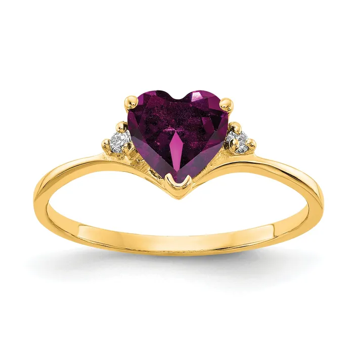 Rings Goldia Solid 14k Yellow Gold 6mm Heart Rhodolite Simulated Garnet AA CZ Ring Rings Goldia Solid 14k Yellow Gold 6mm Heart Rhodolite Simulated Garnet AA CZ Ring