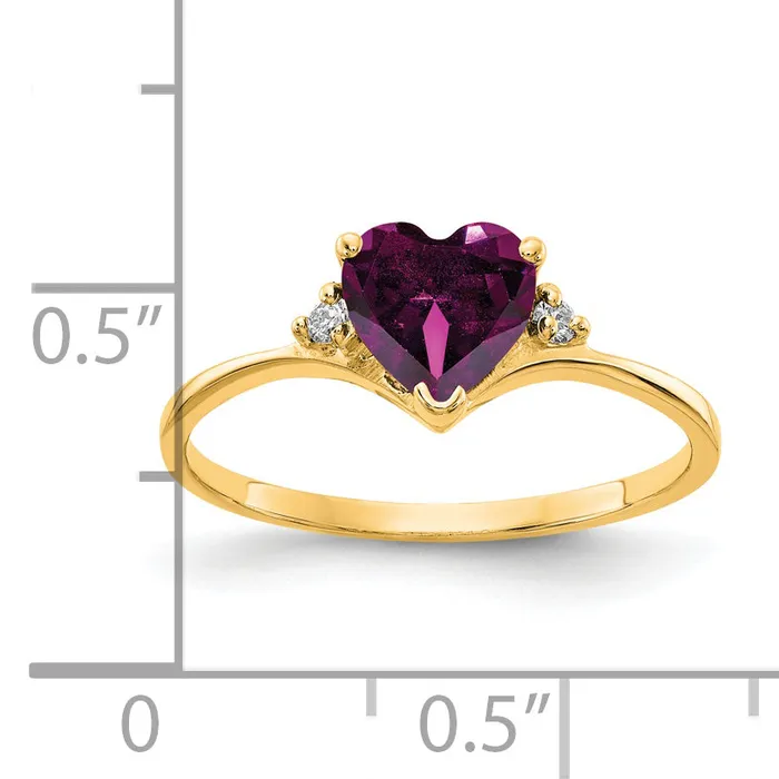 Rings Goldia Solid 14k Yellow Gold 6mm Heart Rhodolite Simulated Garnet AA CZ Ring