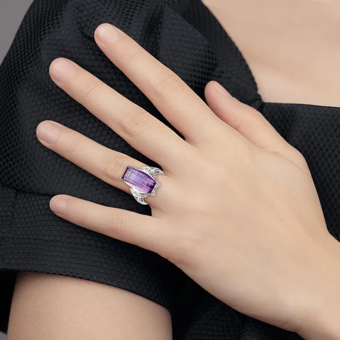 Rings Goldia Sterling Silver Rhodiumplated Amethyst u0026 Diamond Ring