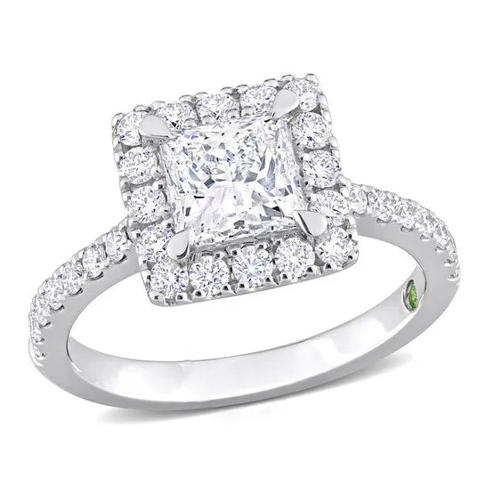 Rings JMS always Original Created Forever 2 CT TW Princess Round Lab Created Diamond with Tsavorite Accent Halo Engagement Ring in 14k White Gold Rings JMS always Original Created Forever 2 CT TW Princess Round Lab Created Diamond with Tsavorite Accent Halo Engagement Ring in 14k White Gold