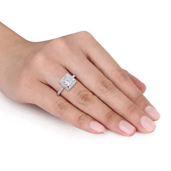 Rings JMS always Original Created Forever 2 CT TW Princess Round Lab Created Diamond with Tsavorite Accent Halo Engagement Ring in 14k White Gold Rings JMS always Original Created Forever 2 CT TW Princess Round Lab Created Diamond with Tsavorite Accent Halo Engagement Ring in 14k White Gold