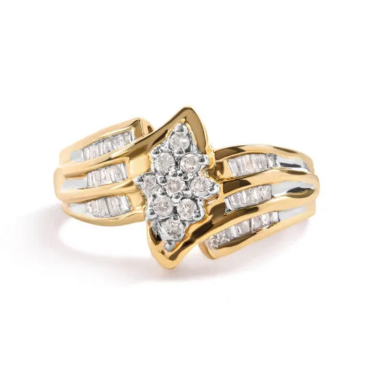 Rings JMS always Original Haus of Brilliance 10K Yellow Gold 12 Cttw Round And Baguettecut Diamond Cluster Head and Channel Set Shank Ring HI Color I1I2 Clarity Rings JMS always Original Haus of Brilliance 10K Yellow Gold 12 Cttw Round And Baguettecut Diamond Cluster Head and Channel Set Shank Ring HI Color I1I2 Clarity