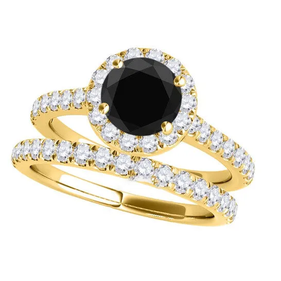 Rings JMS always Original Maulijewels 160 Carat Black Halo White Diamond Bridal Set Engagement Ring For Women In 18K Solid Yellow Gold Rings JMS always Original Maulijewels 160 Carat Black Halo White Diamond Bridal Set Engagement Ring For Women In 18K Solid Yellow Gold