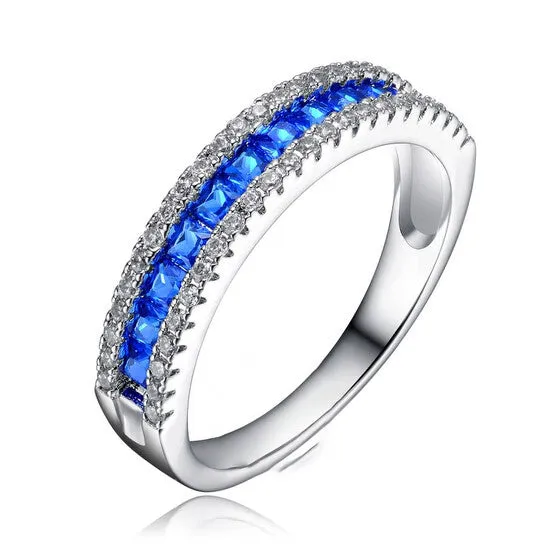 Rings JMS always Original Megan Walford Sterling Silver with Rhodium Plated and Sapphire Cubic Zirconia Band Ring Rings JMS always Original Megan Walford Sterling Silver with Rhodium Plated and Sapphire Cubic Zirconia Band Ring