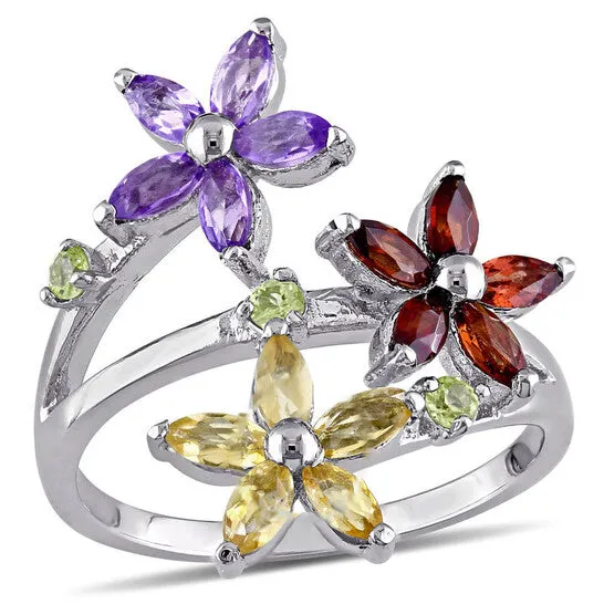 Rings Original Amour Sterling Silver 1 12 CT TGW Marquise Garnet Citrine Amethyst Round Peridot Floral Ring JMS always Rings Original Amour Sterling Silver 1 12 CT TGW Marquise Garnet Citrine Amethyst Round Peridot Floral Ring JMS always