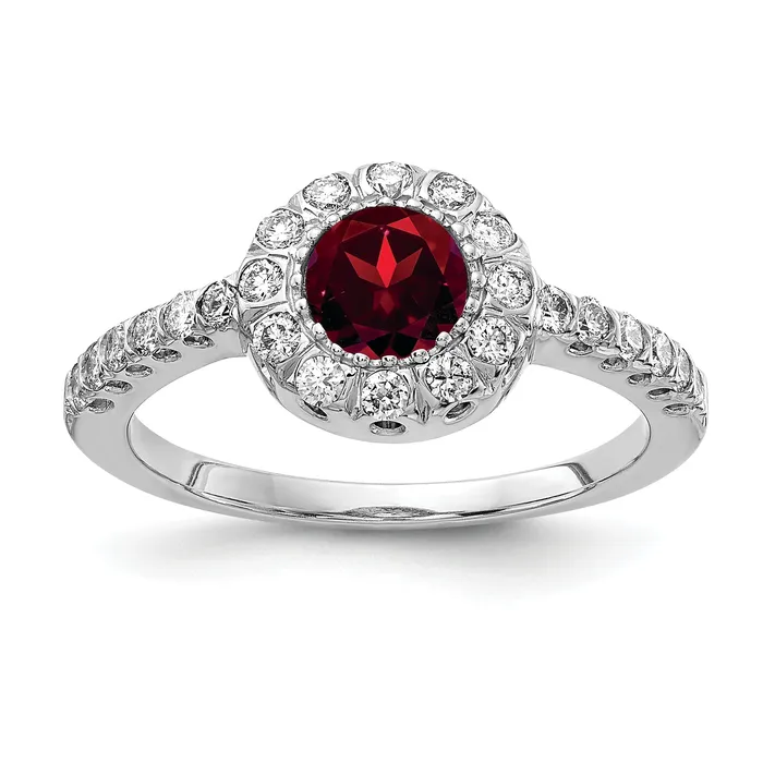 Rings Solid 14k White Gold 5mm Simulated Garnet VS CZ Ring Goldia