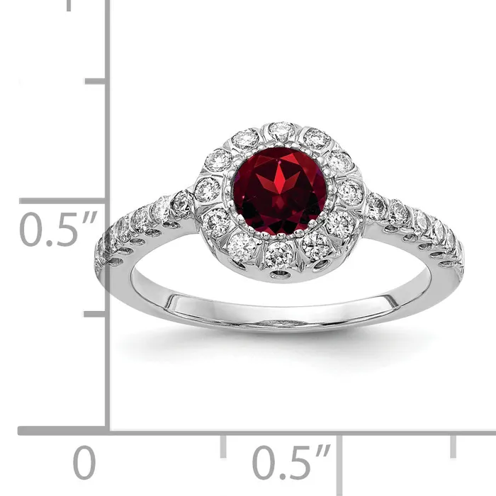 Rings Solid 14k White Gold 5mm Simulated Garnet VS CZ Ring Goldia