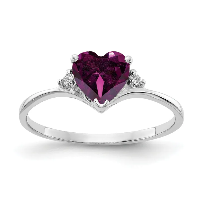 Rings Solid 14k White Gold 6mm Heart Rhodolite Simulated Garnet VS CZ Ring Goldia Rings Solid 14k White Gold 6mm Heart Rhodolite Simulated Garnet VS CZ Ring Goldia