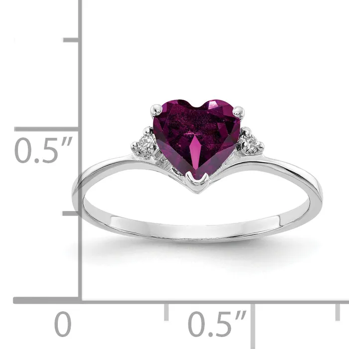 Rings Solid 14k White Gold 6mm Heart Rhodolite Simulated Garnet VS CZ Ring Goldia