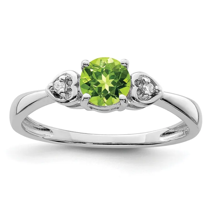 Rings Sterling Silver Rhodium Plated Diamond and Peridot Round Ring Goldia