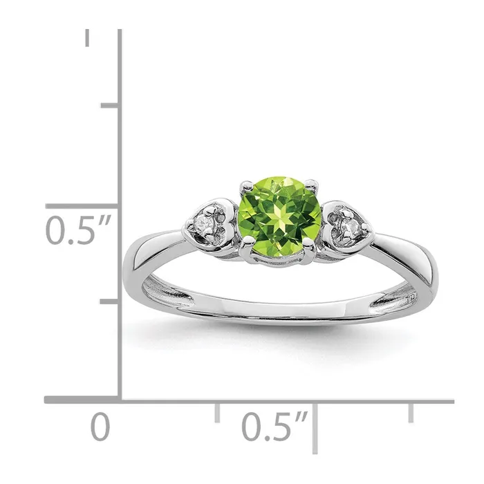 Rings Sterling Silver Rhodium Plated Diamond and Peridot Round Ring Goldia