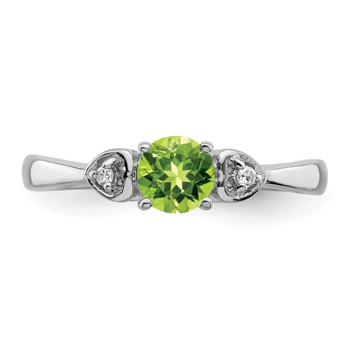 Rings Sterling Silver Rhodium Plated Diamond and Peridot Round Ring Goldia