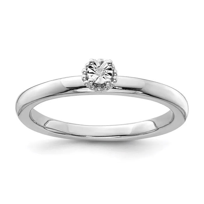 Rings Sterling Silver Rhodium Plated Polished Diamond Ring Goldia