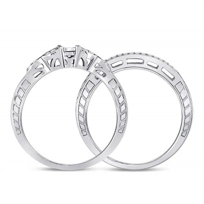 Rings Sterling Silver Round Diamond Bridal Wedding Ring Set 18 Cttw gndatlanta