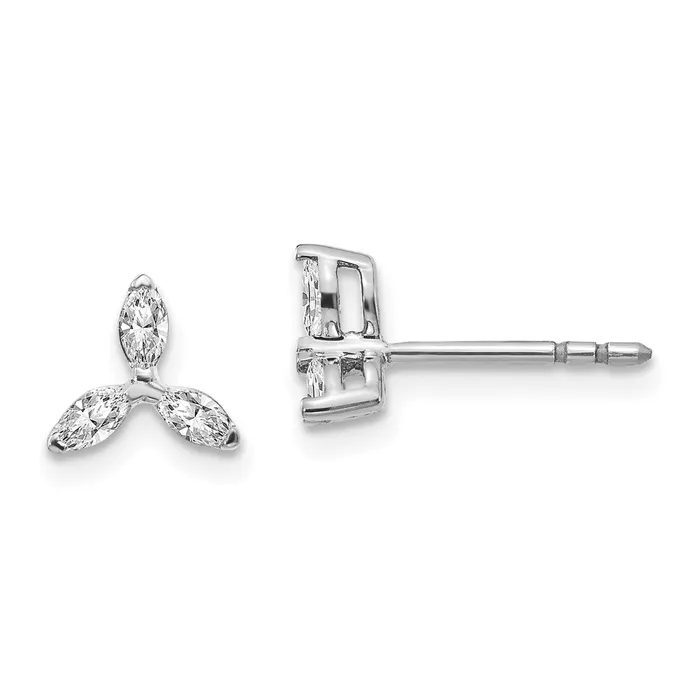 Solid 14k White Gold 3stone Simulated CZ Triangle Earrings Goldia Earrings