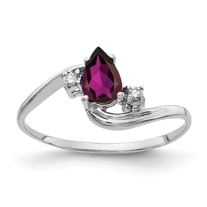 Solid 14k White Gold 6x4mm Pear Rhodolite Simulated Garnet AA CZ Ring Goldia Rings Solid 14k White Gold 6x4mm Pear Rhodolite Simulated Garnet AA CZ Ring Goldia Rings