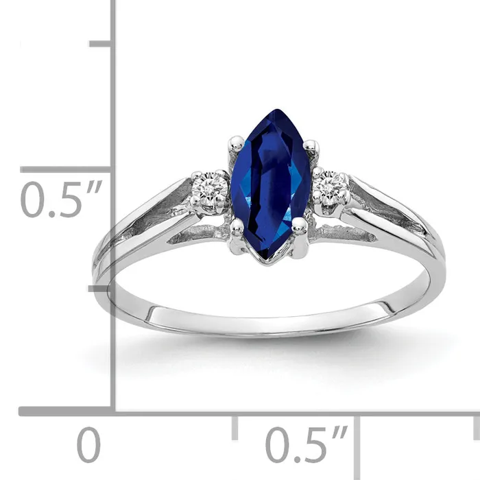 Solid 14k White Gold 8x4mm Marquise Simulated Sapphire AA CZ Ring Goldia Rings