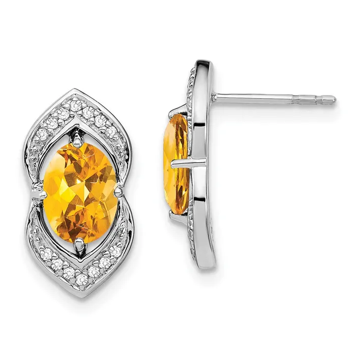 Solid 14k White Gold Simulated Citrine and CZ Post Earrings Goldia Earrings Solid 14k White Gold Simulated Citrine and CZ Post Earrings Goldia Earrings