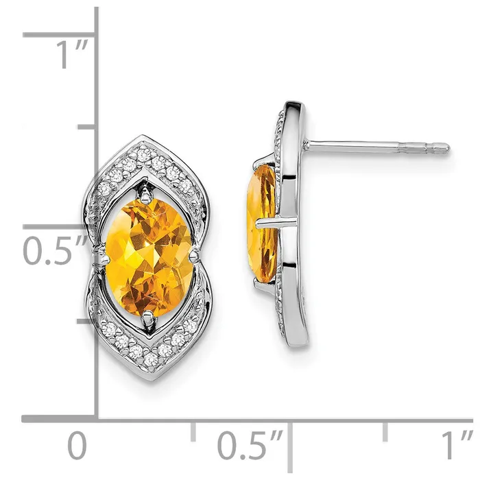 Solid 14k White Gold Simulated Citrine and CZ Post Earrings Goldia Earrings