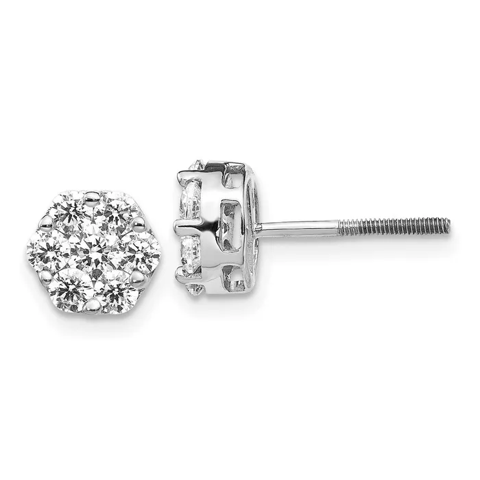 Solid 14k White Gold Simulated CZ Cluster ScrewbacK Earrings Goldia Earrings Solid 14k White Gold Simulated CZ Cluster ScrewbacK Earrings Goldia Earrings