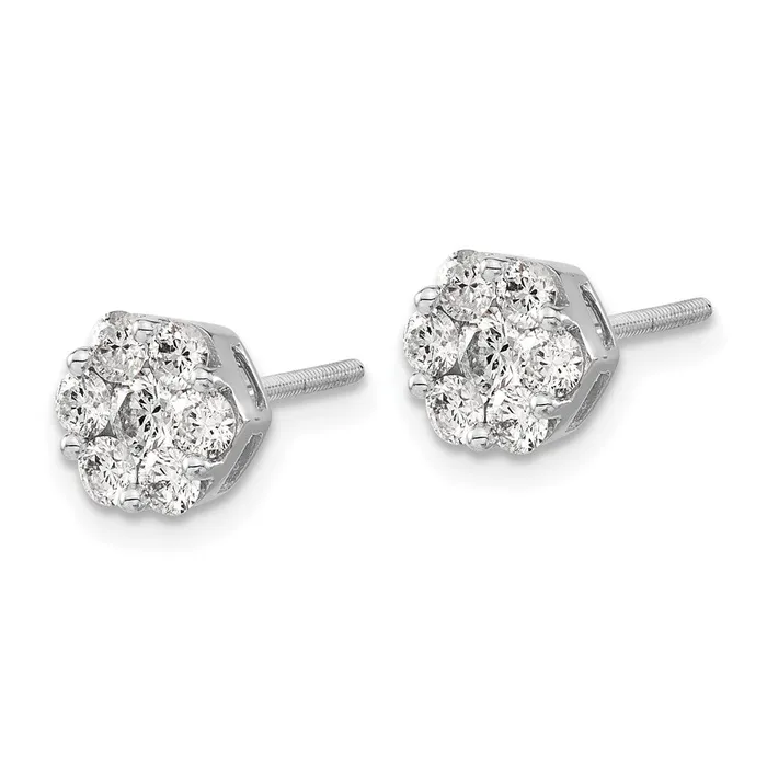 Solid 14k White Gold Simulated CZ Cluster ScrewbacK Earrings Goldia Earrings