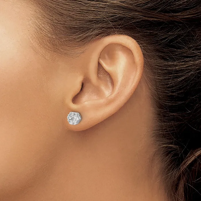 Solid 14k White Gold Simulated CZ Cluster ScrewbacK Earrings Goldia Earrings