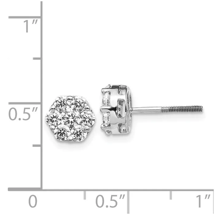Solid 14k White Gold Simulated CZ Cluster ScrewbacK Earrings Goldia Earrings