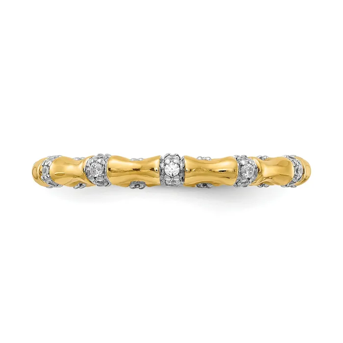 Solid 14k White Gold Simulated CZ Fancy Bamboo Ring Goldia Rings