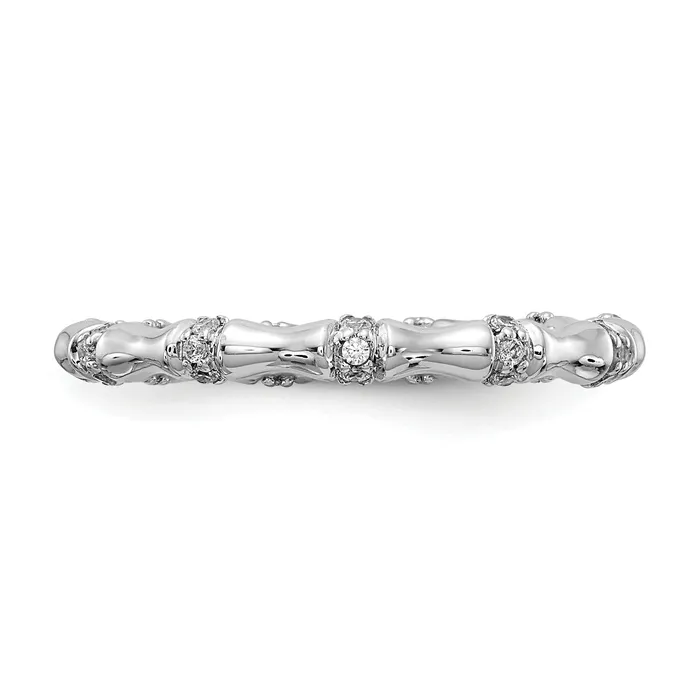 Solid 14k White Gold Simulated CZ Fancy Bamboo Ring Goldia Rings